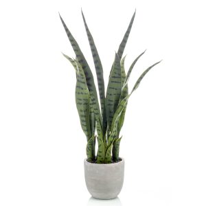 planta artificial SANSEVIERIA de 65 cm de altura en maceta de barro gris