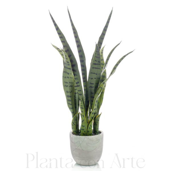 planta artificial SANSEVIERIA de 65 cm de altura en maceta de barro gris