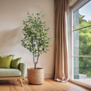 decoración de interior con árbol artificial