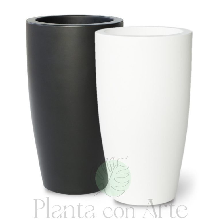 Jardineras redondas altas modelo Decoalta de 70 cm de altura en blanco y negro