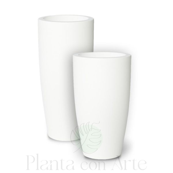 Jardineras redondas altas modelo Decoalta de 90 cm y 70 cm de altura en blanco
