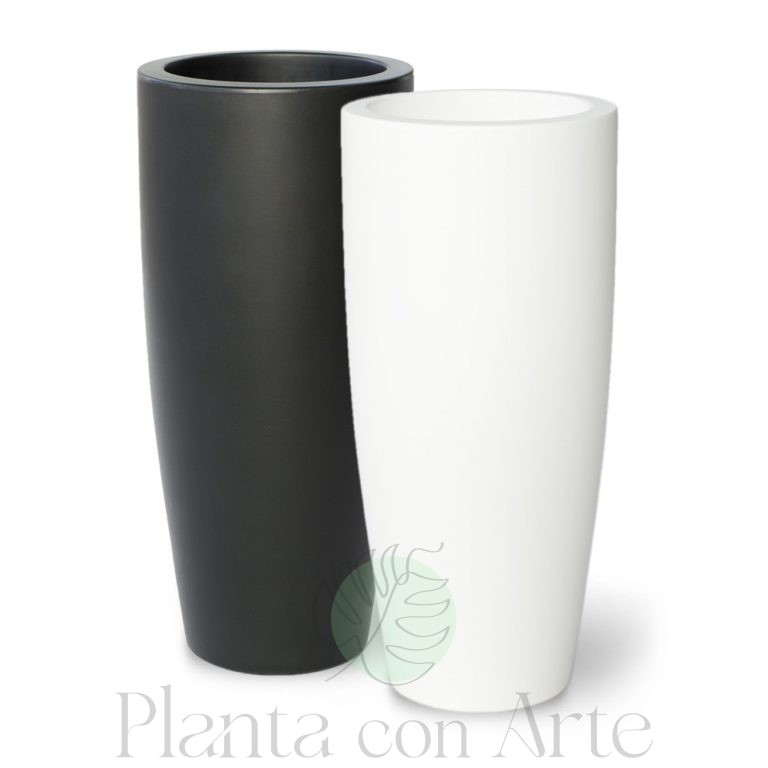 Jardineras redondas altas modelo Decoalta de 90 cm de altura en blanco y negro