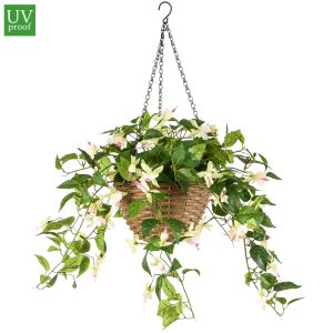Cesta Colgante con FUCHSIA THAYNARA artificial de 45 cm de altura