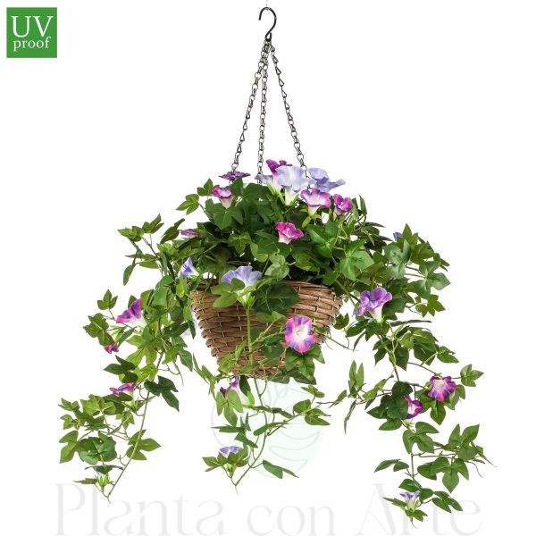 Cesta Colgante con PETUNIA VIOLETA artificial de 45cm de altura