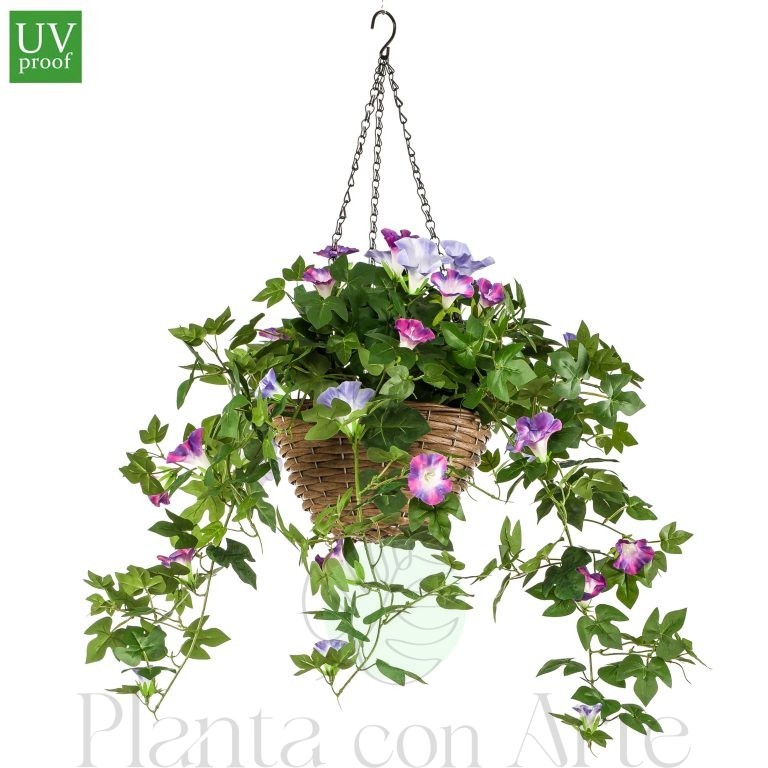 Cesta Colgante con PETUNIA VIOLETA artificial de 45cm de altura