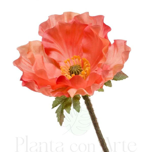 DETALLE DE LA AMAPOLA CORAL artificial de 74 cm de altura y 13 cm de ancho, para pinchar en espuma floral o en tierra
