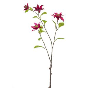 Rama CLEMATIS Fucsia artificial realista, con 4 flores y 75 cm de altura total