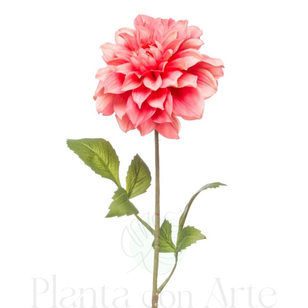 DETALLE DE LA FLOR DE DALIA CORAL artificial de 72 cm de altura y 14 cm de ancho, para pinchar en espuma floral o en tierra