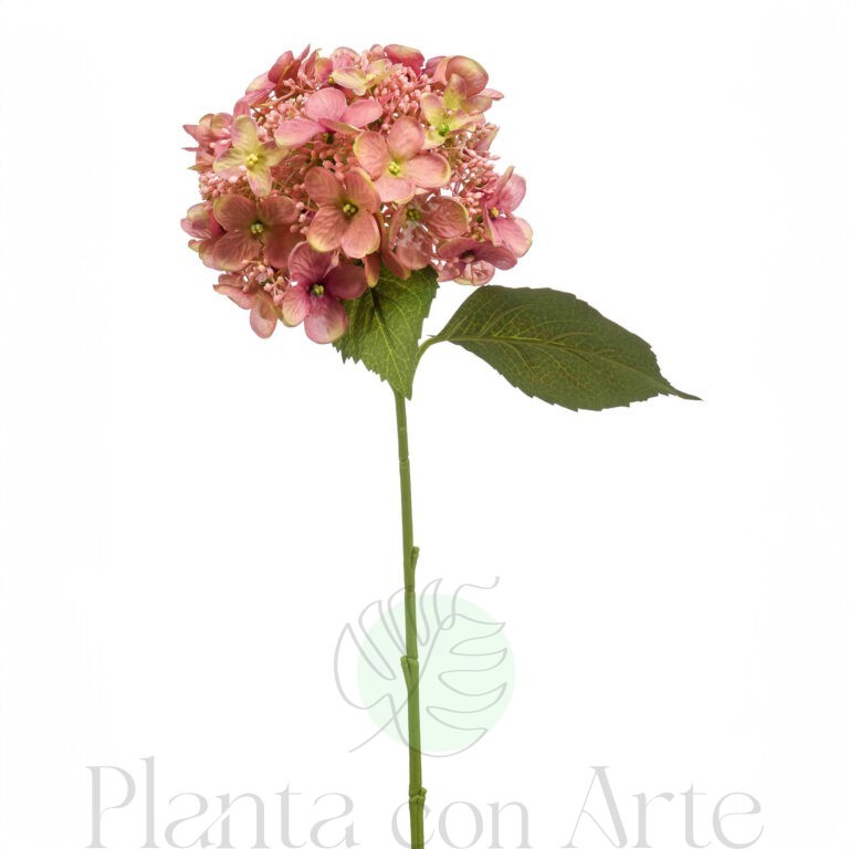 TALLO DE HORTENSIA ROSA VIEJO artificial de 50 cm de altura, para pinchar en espuma floral o en tierra