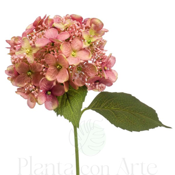 detalle del TALLO DE HORTENSIA ROSA VIEJO artificial de 50 cm de altura, para pinchar en espuma floral o en tierra
