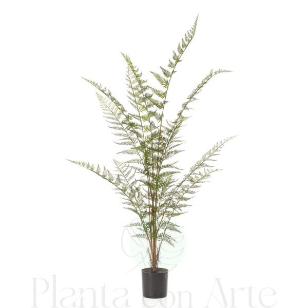 Helecho artificial de 120 cm de altura con ramas orientables y hoja luminosa de color verde intenso. Increíble realismo para decoración de interiores.