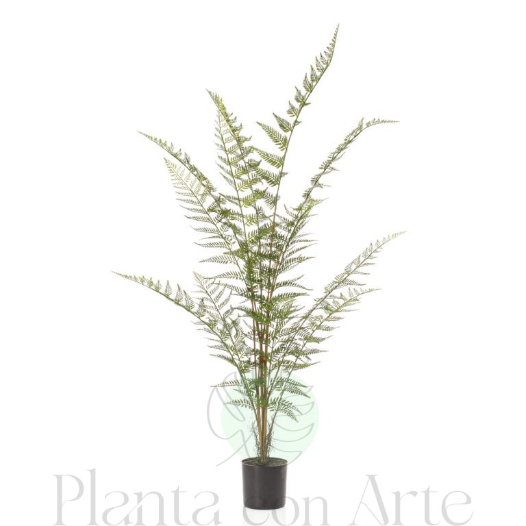 Helecho artificial de 120 cm de altura con ramas orientables y hoja luminosa de color verde intenso. Increíble realismo para decoración de interiores.