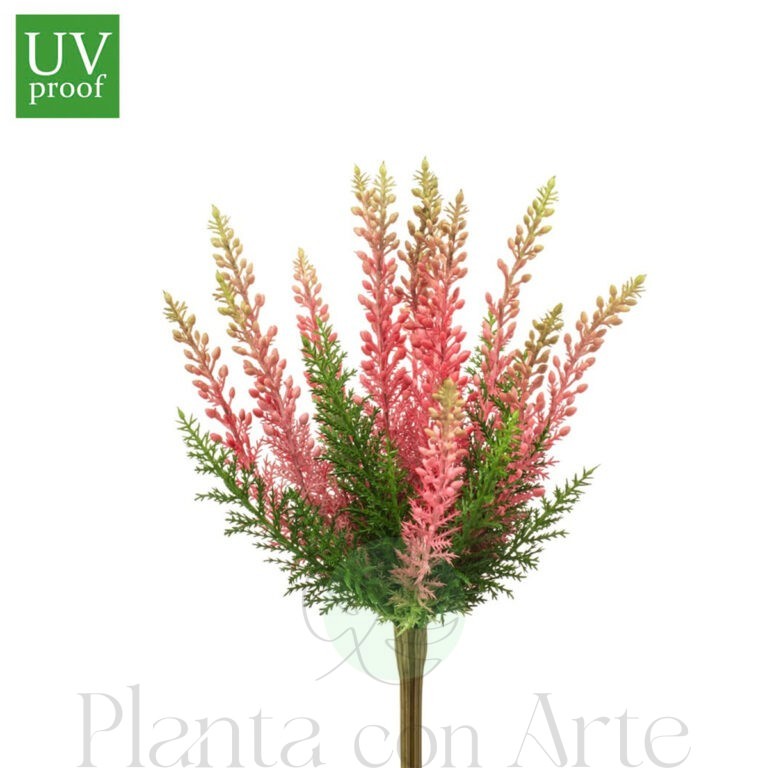 Arbusto de ERICA ROSA para exterior UV artificial realista o flor Arbusto de ERICA ROSA artificial realista de 29 cm de altura total realista, para decorar tus bouquets, nichos o jardineras EN EXTERIOR.