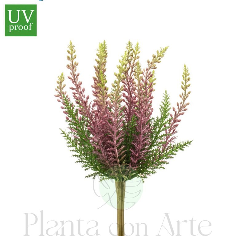 Arbusto de ERICA VIOLETA para exterior UV artificial realista o flor Arbusto de ERICA VIOLETA artificial realista de 29 cm de altura total realista, para decorar tus bouquets, nichos o jardineras EN EXTERIOR.