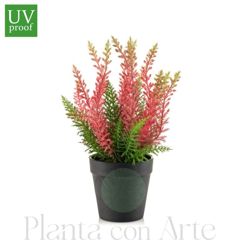 Arbusto de ERICA en maceta para exterior UV artificial realista o flor Arbusto de ERICA ROSA en maceta artificial realista de 29 cm de altura total realista, para decorar tus bouquets, nichos o jardineras EN EXTERIOR