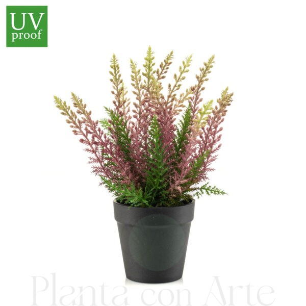 Arbusto de ERICA en maceta para exterior UV artificial realista o flor Arbusto de ERICA VIOLETA en maceta artificial realista de 29 cm de altura total realista, para decorar tus bouquets, nichos o jardineras EN EXTERIOR