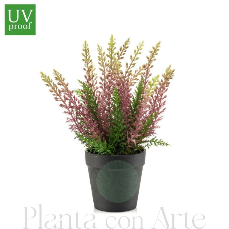 Arbusto de ERICA en maceta para exterior UV artificial realista o flor Arbusto de ERICA VIOLETA en maceta artificial realista de 29 cm de altura total realista, para decorar tus bouquets, nichos o jardineras EN EXTERIOR