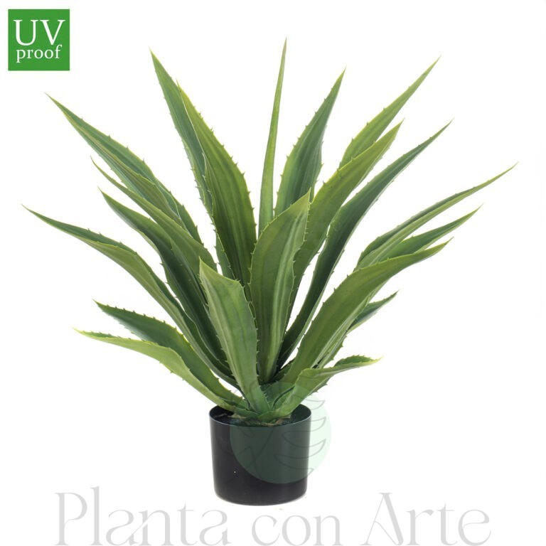 Planta de ÁGAVE artificial para exterior con 70 cm de altura. Réplica de estética elegante con grandes hojas gruesas acabadas en punta. Una planta tropical espectacular para cualquier tipo de ambiente, con un alto nivel de realismo y no requiere ningún tipo de mantenimiento