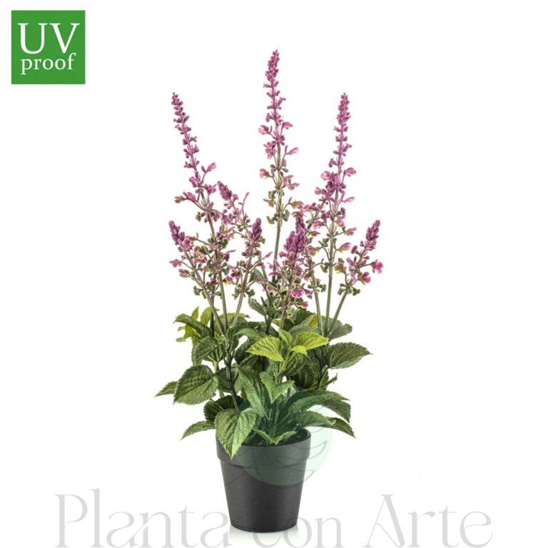 Arbusto de SALVIA en maceta para exterior UV artificial realista o flor Planta de SALVIA en maceta artificial realista de 29 cm de altura total realista, para decorar tus bouquets, nichos o jardineras EN EXTERIOR.
