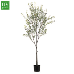 OLIVO artificial para exterior, o árbol olivo pequeño para jardín de alto realismo y máxima frondosidad de hojas, incluye aceitunas en distintos tonos y tronco de alta definición. Altura: 1,75 m