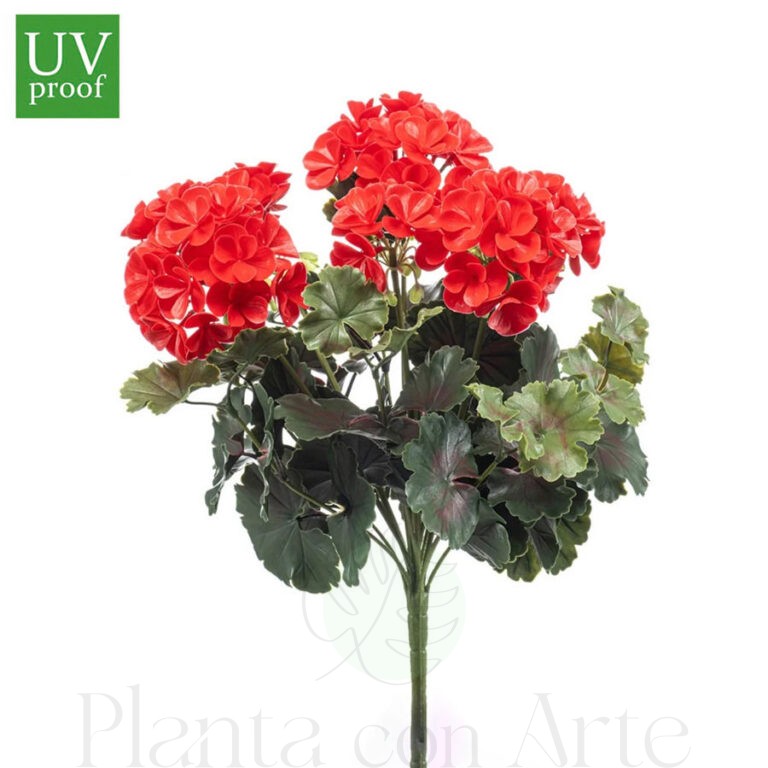 Arbusto GERANIO ROJO UV artificial realista o flor geranio artificial realista de 41 cm de altura total realista, para decorar tus bouquets, nichos o jardineras EN EXTERIOR