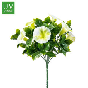Rama PETUNIAS BLANCAS UV artificial realista o flor PETUNIA artificial realista de 27 cm de altura total realista, para decorar tus bouquets, nichos o jardineras EN EXTERIOR