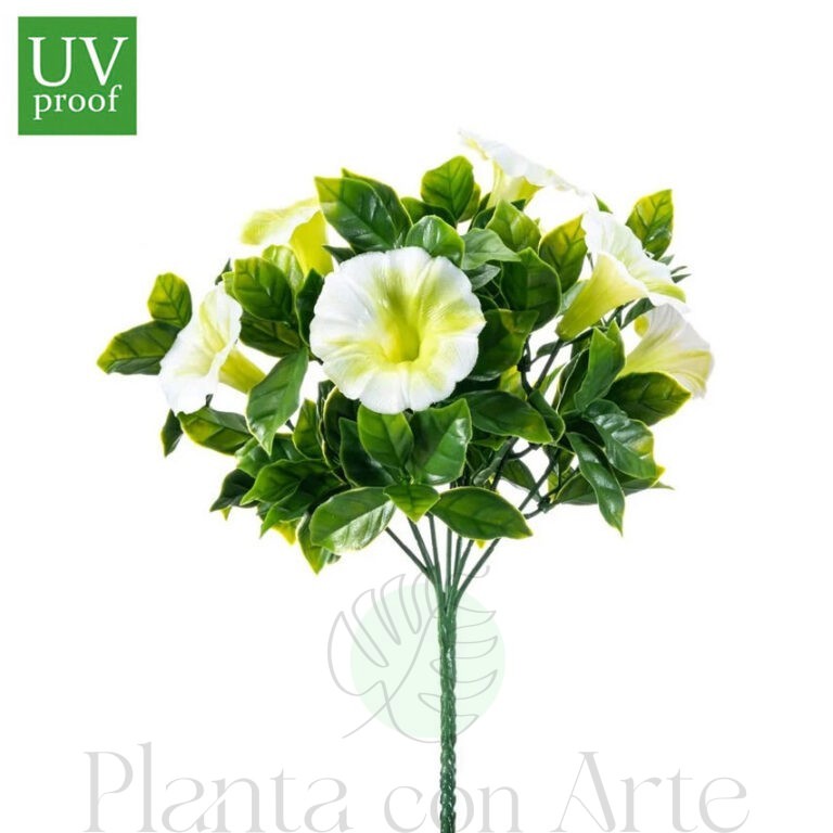 Rama PETUNIAS BLANCAS UV artificial realista o flor PETUNIA artificial realista de 27 cm de altura total realista, para decorar tus bouquets, nichos o jardineras EN EXTERIOR