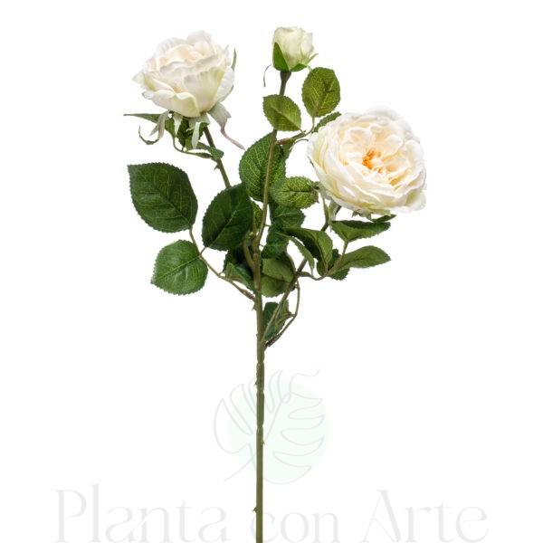 Rama de 3 ROSAS CREMA artificial realista de 58 cm de altura total.
