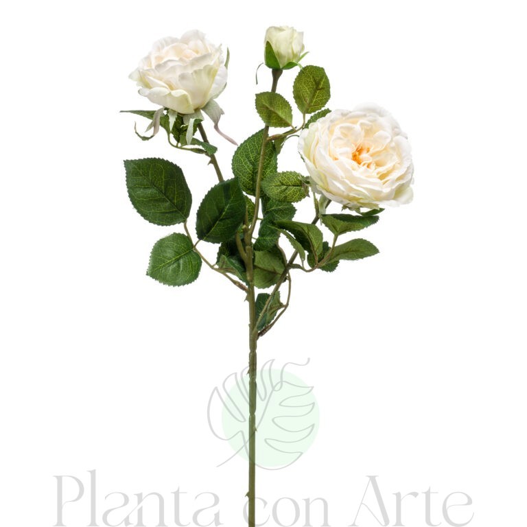 Rama de 3 ROSAS CREMA artificial realista de 58 cm de altura total.