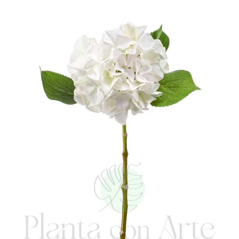 TALLO DE HORTENSIA BLANCA artificial realista de 47 cm de altura, para pinchar en espuma floral o en tierra
