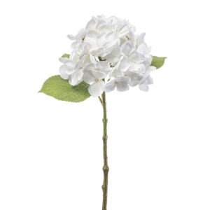 TALLO DE HORTENSIA BLANCA artificial realista de 47 cm de altura, para pinchar en espuma floral o en tierra