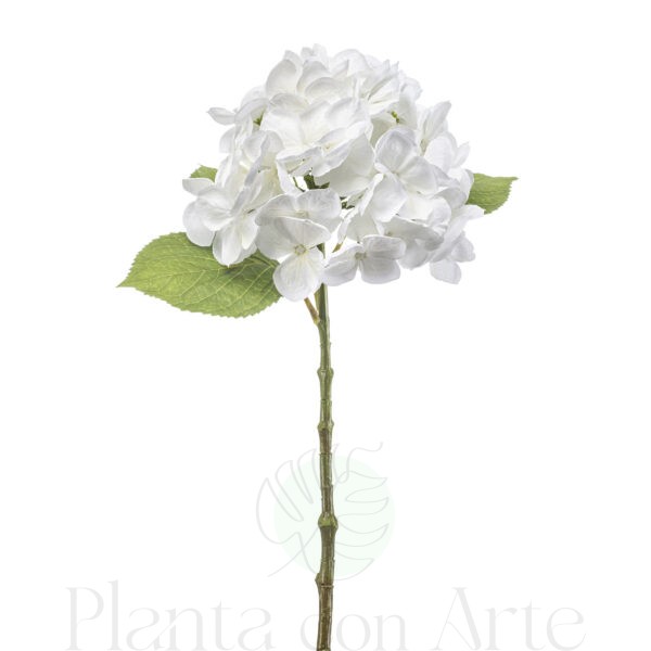 TALLO DE HORTENSIA BLANCA artificial realista de 47 cm de altura, para pinchar en espuma floral o en tierra