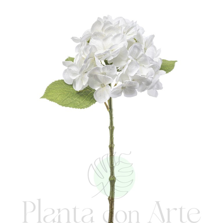TALLO DE HORTENSIA BLANCA artificial realista de 47 cm de altura, para pinchar en espuma floral o en tierra