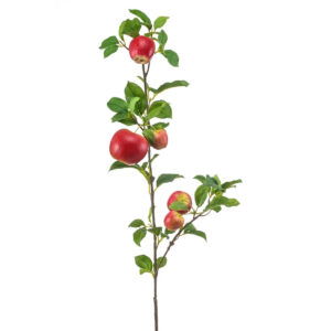 Rama con 5 manzanas rojas artificiales de alto realismo y tamaños diferentes