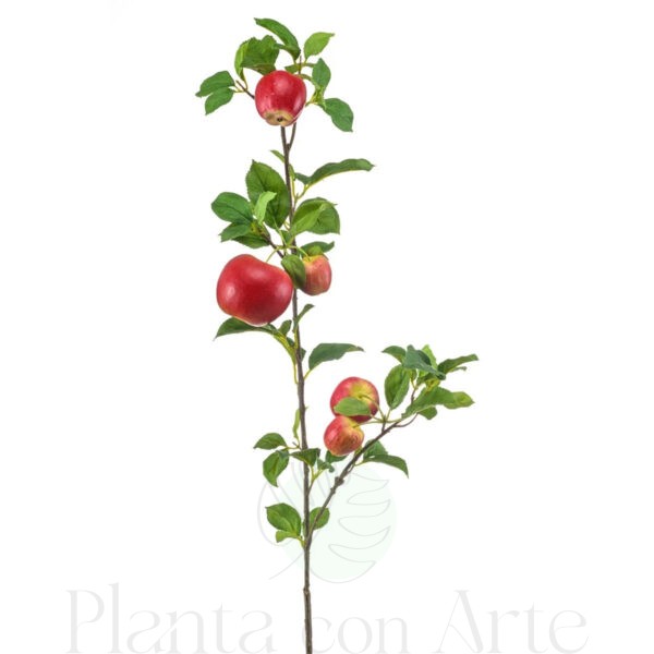 Rama con 5 manzanas rojas artificiales de alto realismo y tamaños diferentes