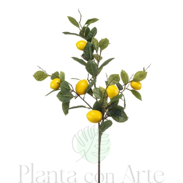Rama con 6 LIMONES artificiales de alto realismo, con 95 cm de altura total.