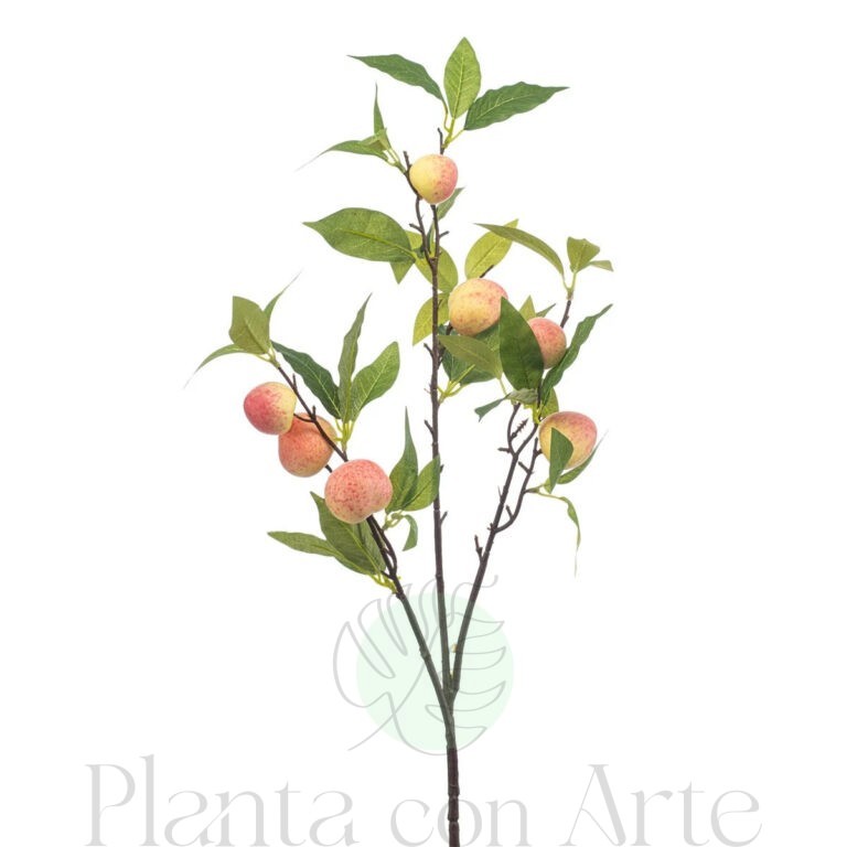 Rama de 7 MELOCOTONES artificial de alto realismo, con 85 cm de altura total. Frutos de MELOCOTÓN en rama de alto realismo.