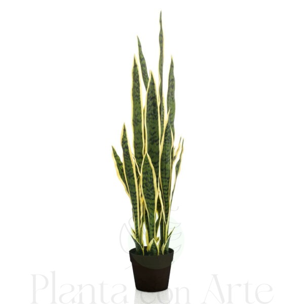 Preciosa planta SANSEVIERIA artificial, de increíble realismo, con hojas gruesas de color verde y amarillo intenso con personalidad y alto realismo