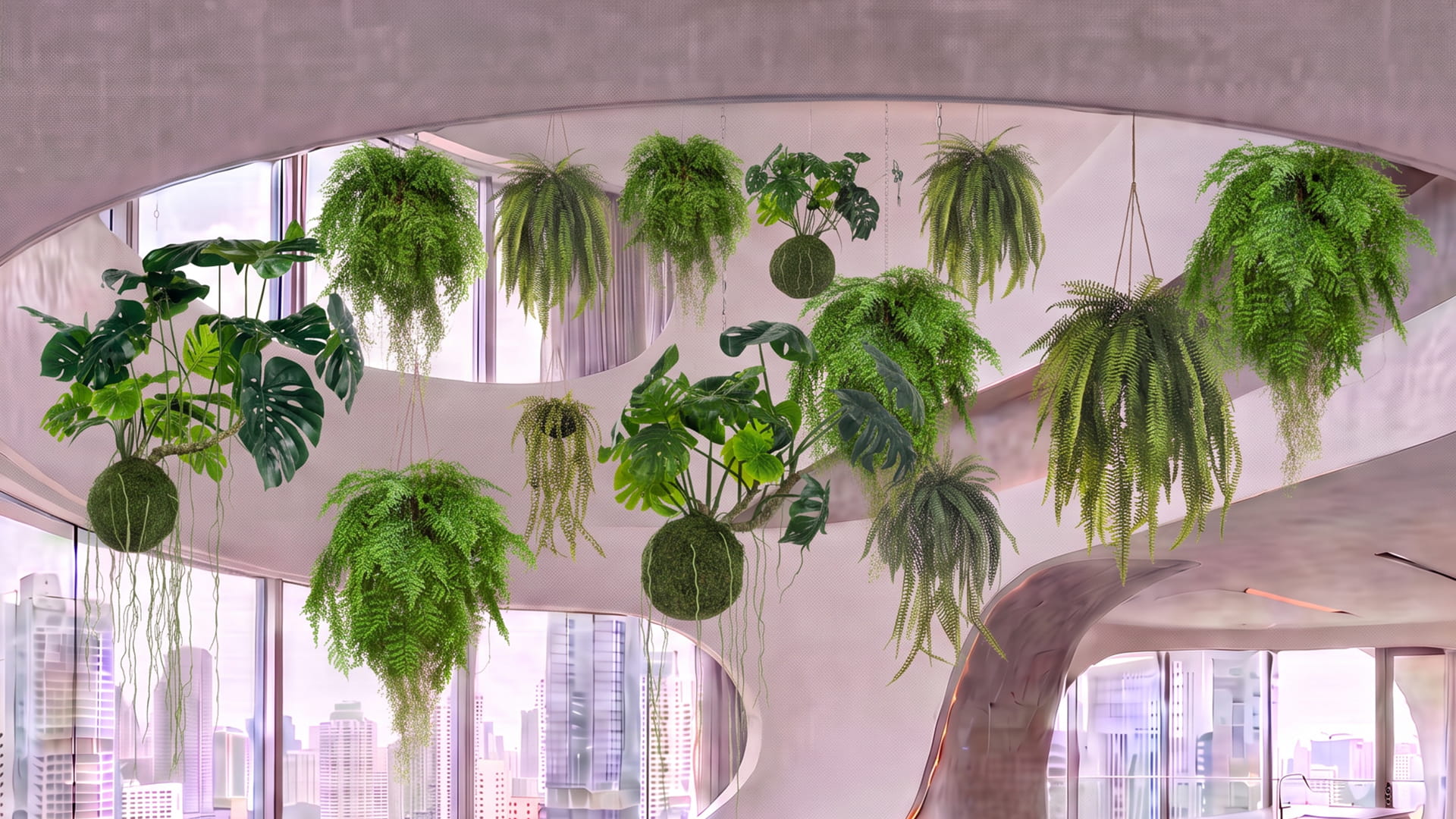 plantas artificiales hiperrealistas para colgar del techo