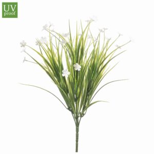 Planta de Hierba con flores blancas para exterior con tratamiento UV de 40 cm de altura total