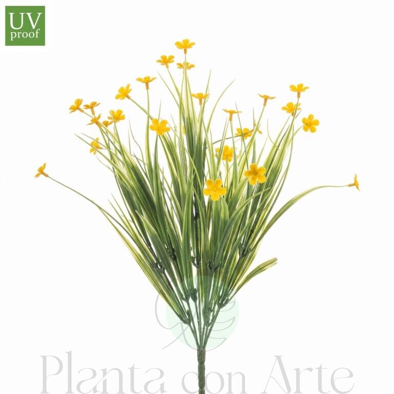Planta de Hierba con flores amarillas para exterior artificial con tratamiento UV de 40 cm de altura total