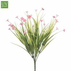Planta de Hierba con flores rosas para exterior artificial con tratamiento UV de 40 cm de altura total.