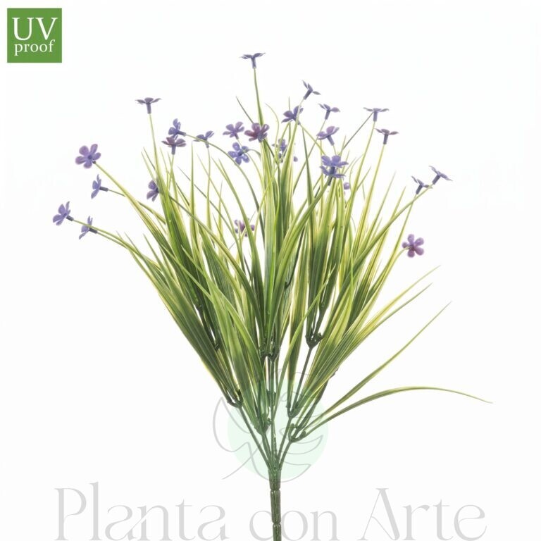 Planta de Hierba con flores violetas para exterior artificial con tratamiento UV de 40 cm de altura total