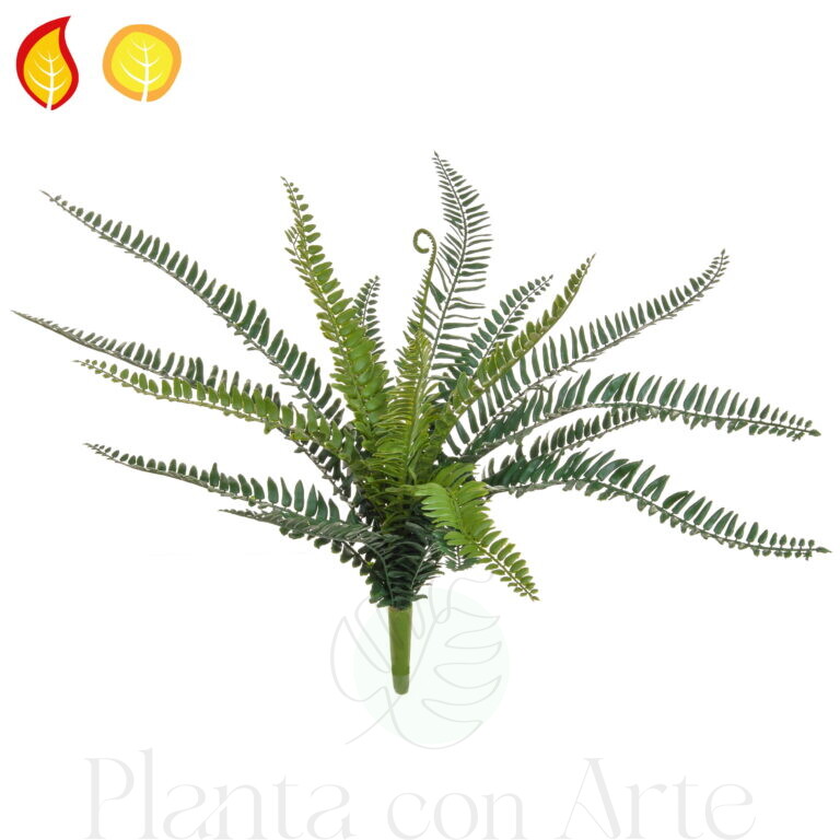 HELECHO BOSTON FR exterior artificial Hiperrealista - Cumple la Norma Europea BS EN 13501-1:2018-B-S4, d0 - Planta ignífuga para espacios públicos -Exterior