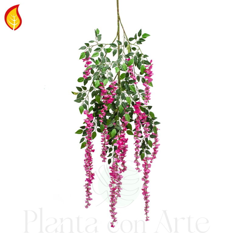MATA colgante de WISTERIA Rosa artificial de 125 cm de altura FR S2 ignífuga con acabado ultrarrealista