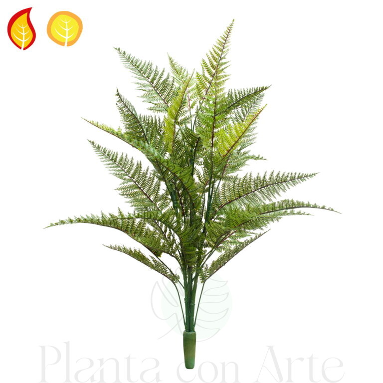 HELECHO CUERO FR exterior artificial Hiperrealista - Cumple la Norma Europea BS EN 13501-1:2018-B-S4, d0 - Planta ignífuga para espacios públicos -Exterior