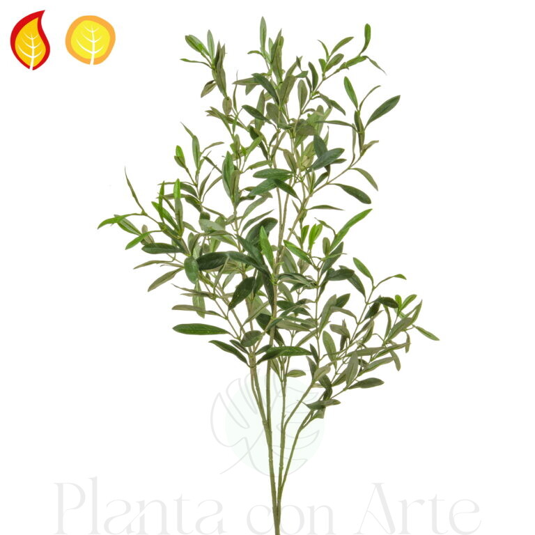 Rama de Olivo ignífuga artificial para exterior, de 109 cm de alto con hojas que combinan diferentes tonalidades de verde con acabado ultrarrealista